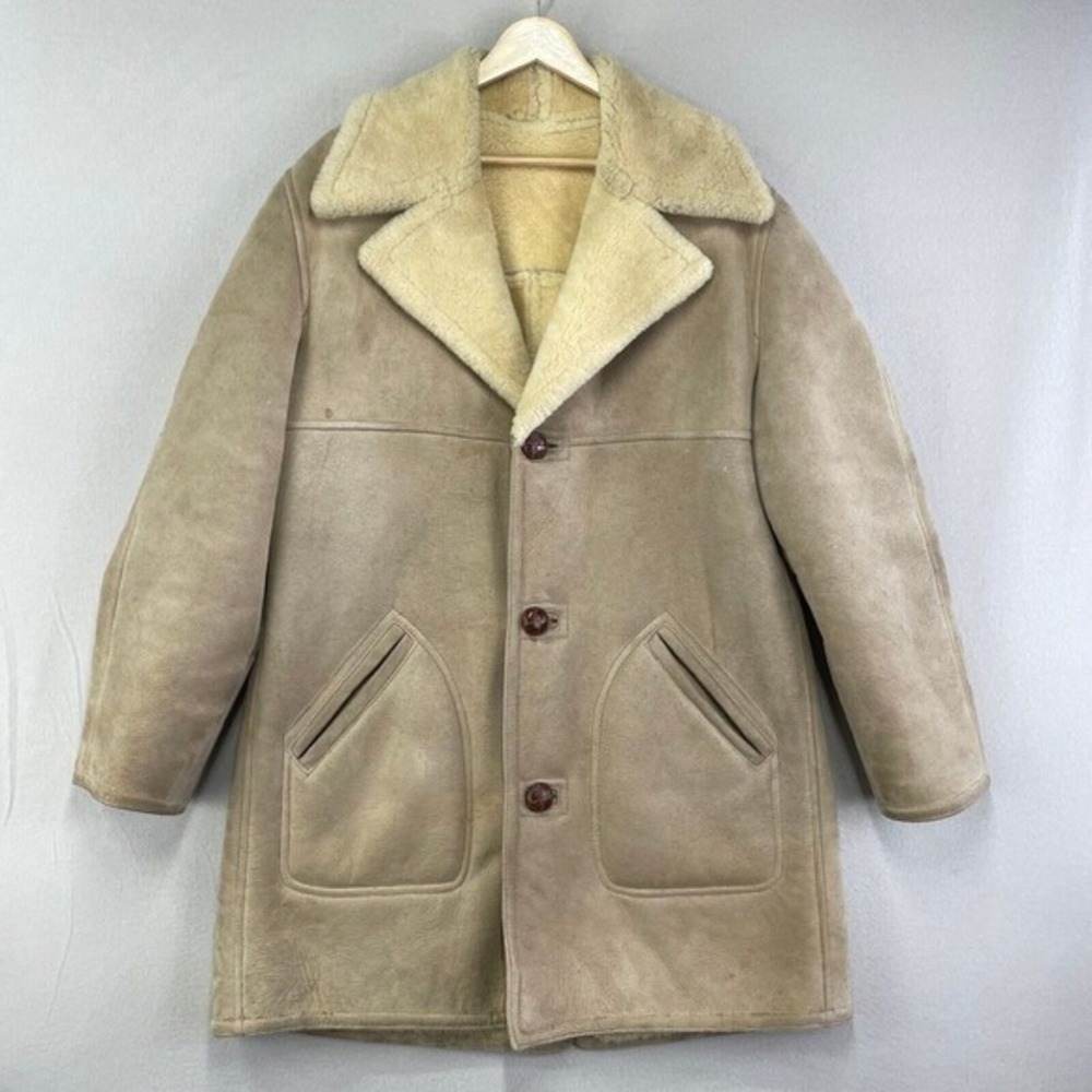 VTG Matterhorn Suede Shearling Coat Mens 38 Brown 3-Button Napa CA Retro Western
